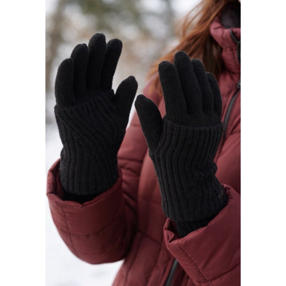 All Saints Gloves Black Women Mixed Stitch Knit Wool Blend Outdoor Streetwear NE